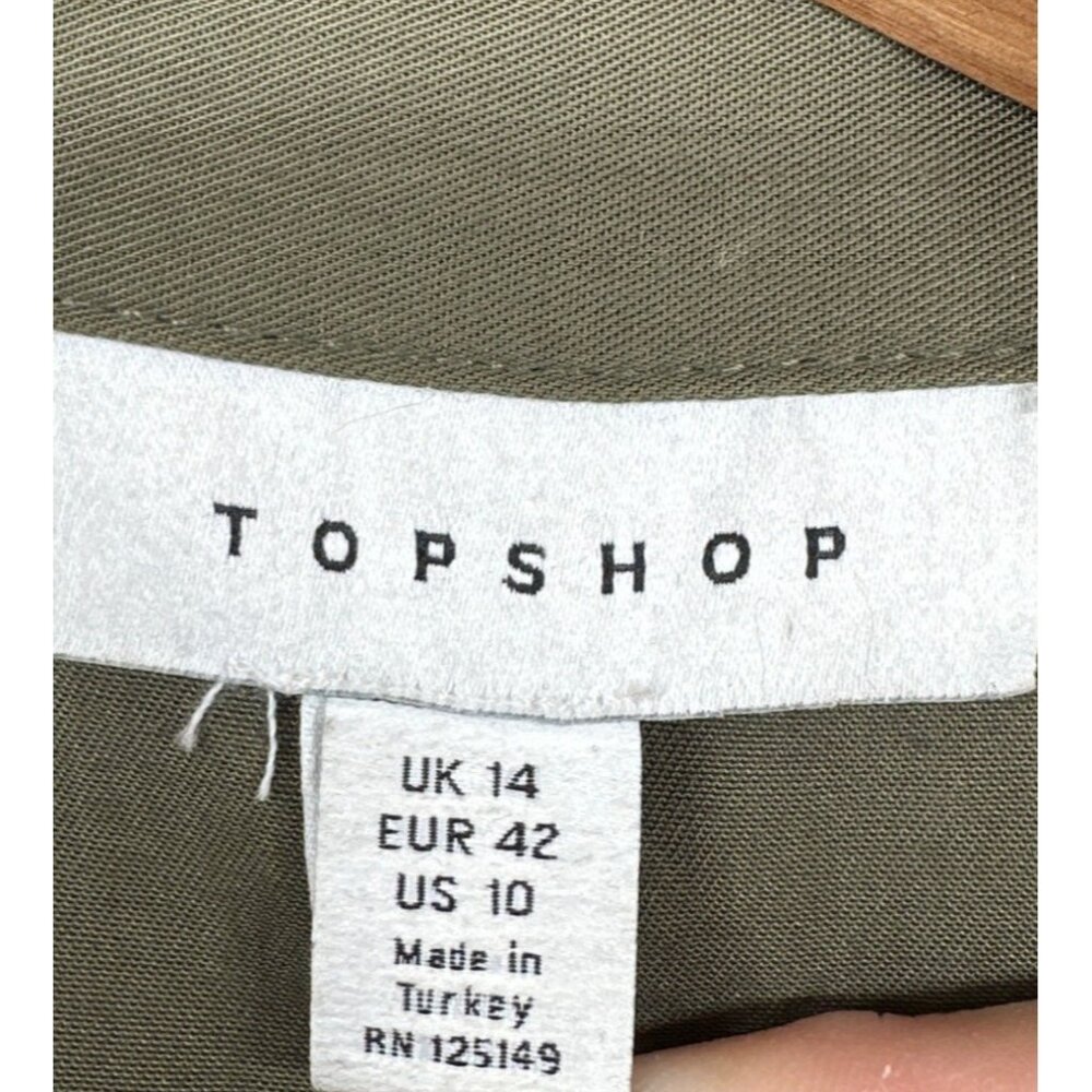 Topshop ShirtDress Sz 10 Army Green Button Front Roll Tab Slv Modern City Safari - Picture 6 of 13